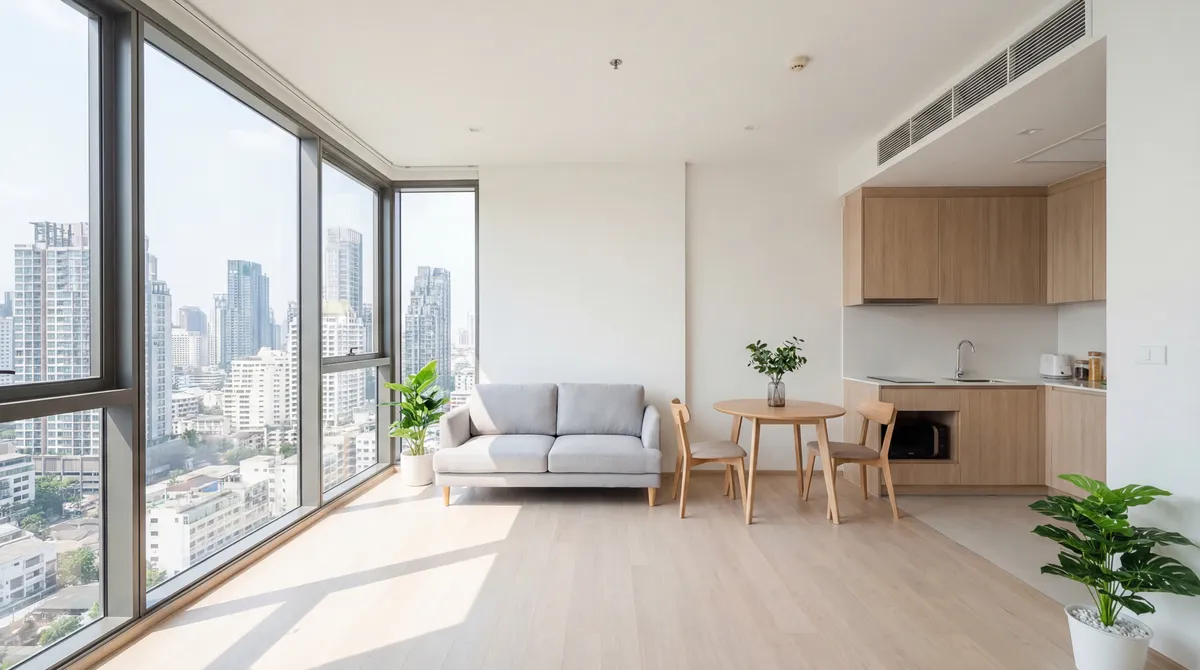Open kitchen in minimalist Bangkok condo