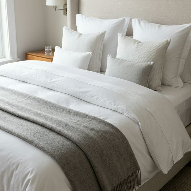 Hotel bed layering technique — multiple sheets, 4 pillows